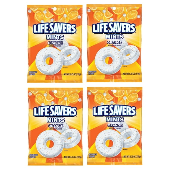 Orange Mint Life Savers - Pack of 4 - Smiling Sweets - Individually Wrapped Orange Flavored Mints - Perfect for Snacking on the Go - Great for Sharing at School or the Office SHO8