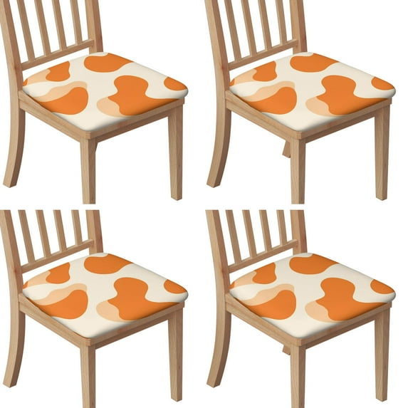 Orange Modern Art Geometric Seat Covers for Dining Room Chairs Set Of 4,Stretch Printed Washable Chair Seat Cover with Elastic Ties and Button,Removable Waterproof Couch Cushion Covers