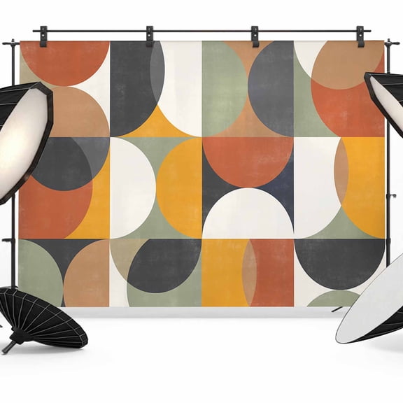 Orange Modern Geometric Backdrop for Photography,Fabric Photo Background Backdrop,Abstract Watercolor Semicircle Photo Booth Background for Portrait Photoshoot Video Wedding Decoration Banner 7x5ft