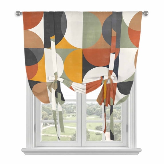 Orange Modern Geometric Tie Up Curtain Valance for Window,Adjustable Rod Pocket Window Curtains Shades,Abstract Watercolor Semicircle Light Filtering Valance Drapes for Living Room Bedroom 34"x45"