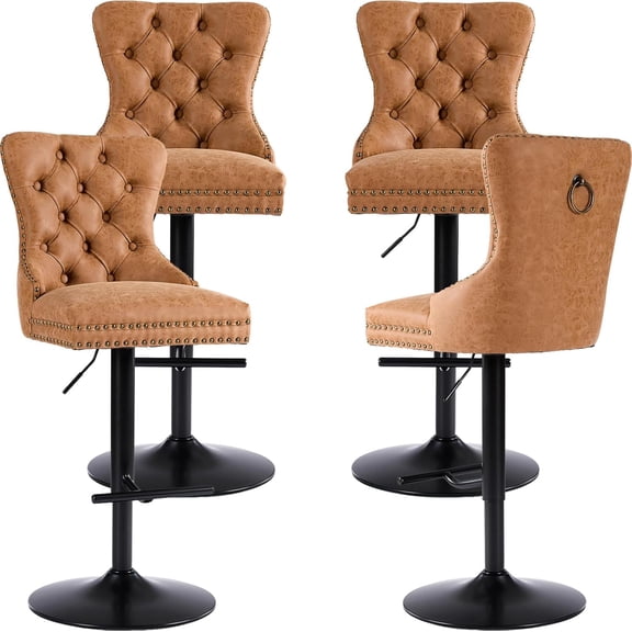Orange Modern Swivel Bar Stools Set of 4, PU Leather Counter Height Bar Stools, Adjustable Bar Chairs Barstools, Tufted Back, Metal Base, Sillas para Barra de Cocina (Orange, 4 Pcs)