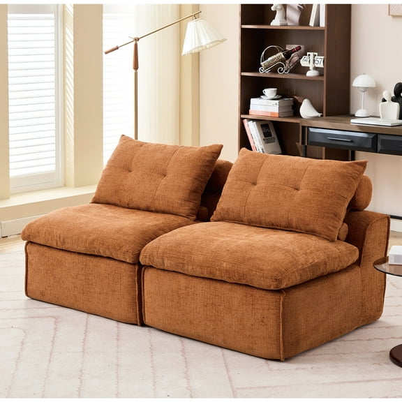 Orange Modular , 2 Seats, Without , Chenille Upholstery, Diy Versatile Options, With Lumbar And Neck Pillows Orange, No Fabric, Feature, Equipped