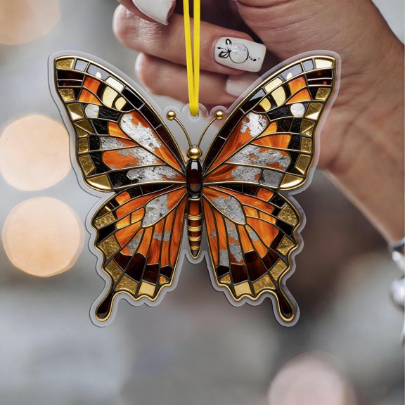 Orange Monarch Butterfly Acrylic Suncatcher 2D Flat Decor Window Hanging Home Ornament