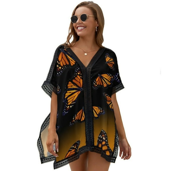 Orange Monarch Butterflys Women's Swimsuit Coverup Summer Beach Cover Up Bathing Suit Dress