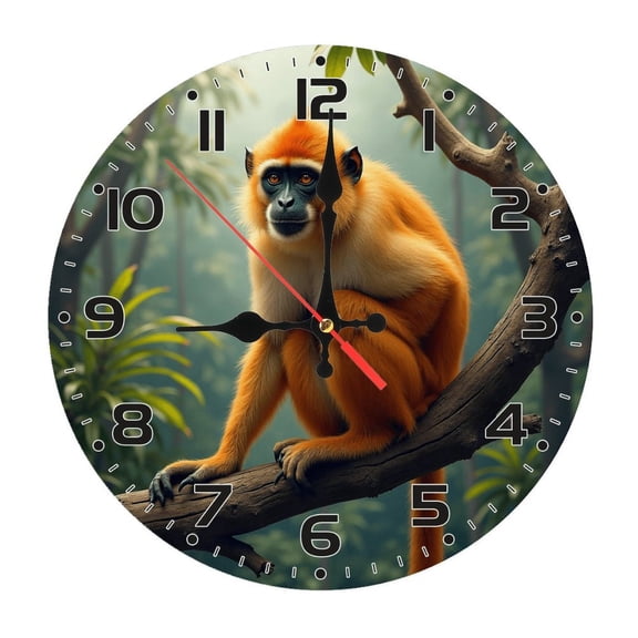 Orange Monkey Wall Clock 10 Inch Silent Non Ticking Round Clock Decoration for Living Room Kitchen Bedroom Bathroom Office Classroom