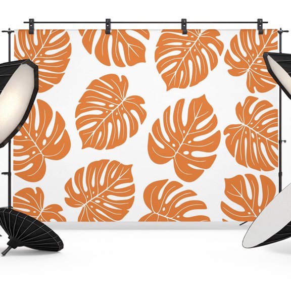 Orange Monstera Leaf Backdrops for Photography, Tropical Botanical Minimalist Modern Summer Fabric Photo Background Sturdy Studio Props for Photo Studio, Video Recording, Booth & Photoshoot 7x5ft