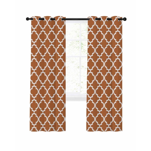 Orange Morocco Blackout Curtains 84 Inches Length, Farm Country Moroccan Geometric Plaid Window Treatment Thermal Insulated Drapes for Bedroom Living Room 2 Panels 104x84 Inches