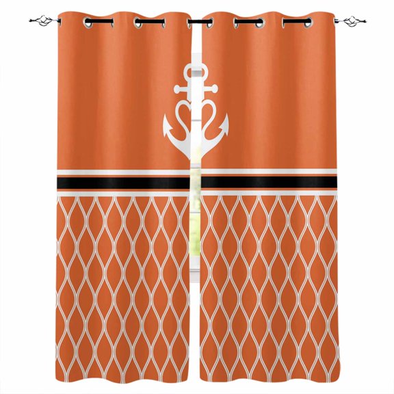 Orange Morocco Blackout Curtains for Bedroom Living Room Darkening Curtains 63 Inches Long Nautical Anchor Stripe Modern Geometric Window Curtain 2 Panels Set Window Treatment Grommet Drapes 42"x63"