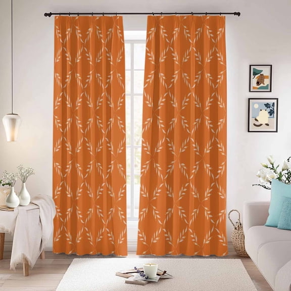 Orange Morocco Blackout Curtains for Bedroom/Living Room, Pinch Pleated Black Out Curtains, Geometric Leaf Diamond Lattice Abstract Room Darkening Window Drapes with Hooks 2 Panels, 59"x70"