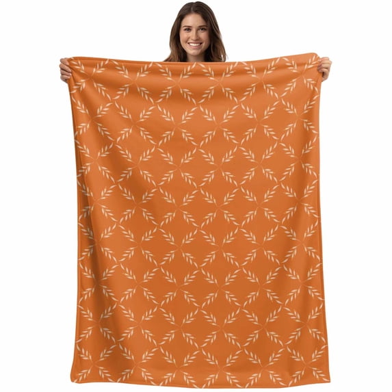Orange Morocco Blanket Soft Cozy Warm Throw Blanket for Couch, Plush Fuzzy Flannel Fleece Blankets for Sofa, Geometric Leaf Diamond Lattice Abstract Bed Blankets Lightweight Gifts for Women, 50"x80"