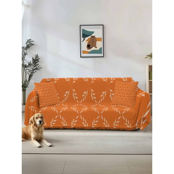 Orange Morocco Couch Cover Sofa Covers 3 Cushion Sectional Couch, Geometric Leaf Diamond Lattice Abstract Washable Sofa Covers Slipcover Sectional Sofa Cover, Furniture Protector 71"x150"
