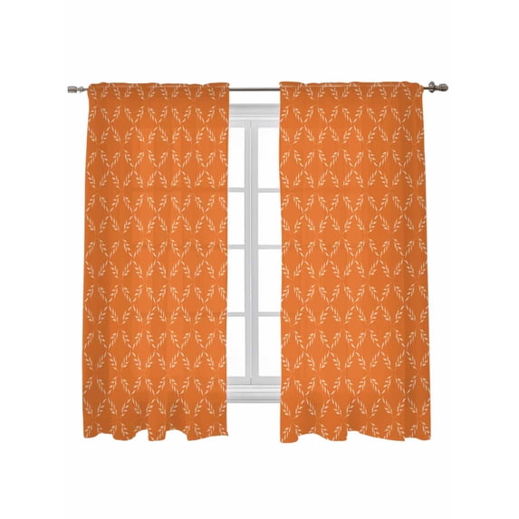 Orange Morocco Curtains 63 Inch Length,Sheer Curtains for Bedroom Living Room Window Geometric Leaf Diamond Lattice Abstract Rod Pocket Drapes Kitchen Curtains Small Half Window 42"x63" 2 Panels