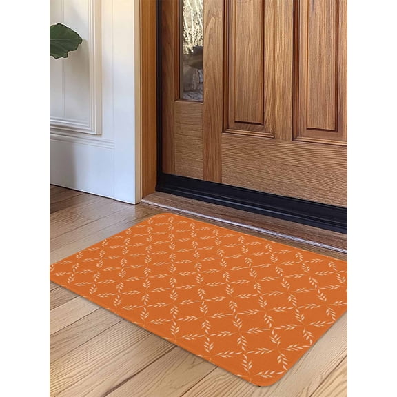 Orange Morocco Door Mat Indoor Outdoor Entrance, Non Slip Rug for Kitchen Bathroom Entryway Rug, Geometric Leaf Diamond Lattice Abstract Washable Doormat Floor Mat for Office 24x36 Inch