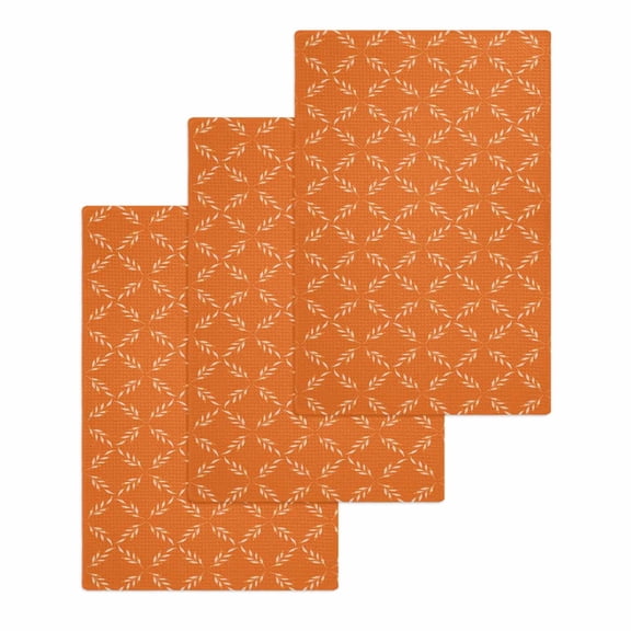 Orange Morocco Kitchen Dish Towels for Drying Dishes Set of 3, Geometric Leaf Diamond Lattice Abstract Waffle Weave Microfiber Hand Tea Bathroom Towels Quick Dry & Absorbent Towel 15.7x23.6