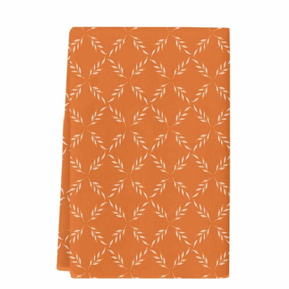 Orange Morocco Kitchen Towels Set of 1, Absorbent Microfiber Dish Tea Towels with Hanging Loop, Geometric Leaf Diamond Lattice Abstract Resuable Hand Towel for Home Kitchen Cooking Cleaning 18"x28"