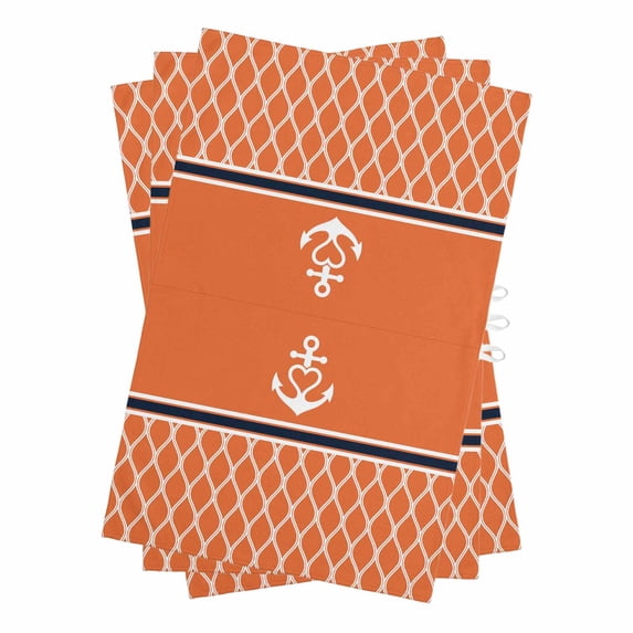 Orange Morocco Kitchen Towels Set of 3, Water Absorbent Dish Towel, Nautical Anchor Stripe Modern Geometric Decorative Hand Towels - Quick Drying Cloth for Cooking Baking, 18x28 Inch