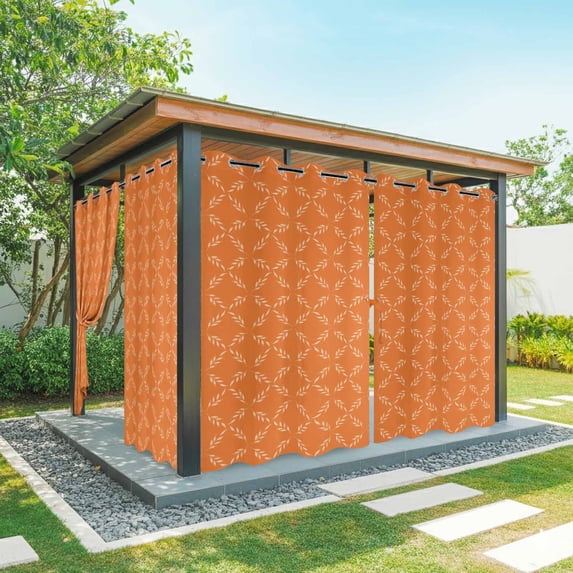 Orange Morocco Outdoor Curtains for Patio Waterproof,Windproof Privacy Curtains with Weighted Bottom,Geometric Leaf Diamond Lattice Abstract Outside Drapes for Picnic Garage Yard 54"x95" 2 Panel