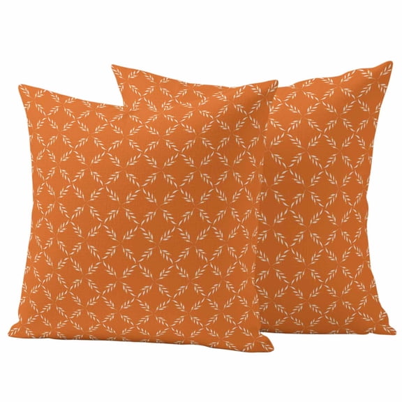 Orange Morocco Outdoor Waterproof Pillow Covers, Geometric Leaf Diamond Lattice Abstract Decorative Square Throw Pillowcase Sofa Cushion Sham for Patio/Couch/Chair, 24"x24" 2 Pack