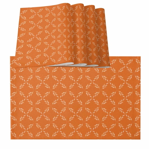 Orange Morocco Placemats for Dinning Table Set of 4, Geometric Leaf Diamond Lattice Abstract Burlap Kitchen Place Mats Waterproof Cloth Table Mats, Indoor Outdoor Placemats Easy Clean Dinner Decor