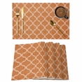thumbnail image 1 of Orange Morocco Placemats Set of 4, Farmhouse Ethnic Geometric Grid Aesthetic Placemats for Dining Table, Place Mats for Kitchen Tabletop, Waterproof Wipeable Dining Table Mats Set, 1 of 9