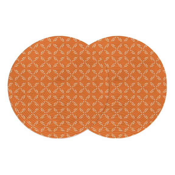 Orange Morocco Round Placemats Set of 2, Braided Polypropylene Place Mats, Geometric Leaf Diamond Lattice Abstract Washable Table Mats for Kitchen Dinner Holiday Wedding Party Coffee Table Decor 15"