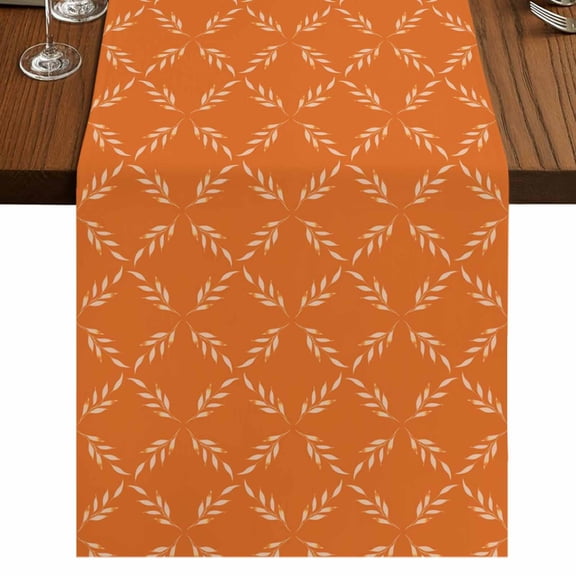 Orange Morocco Short Table Runner 36 Inches Long,Geometric Leaf Diamond Lattice Abstract Cotton Linen Table Runners Dresser Scarves,Tabletop Scarf Furniture Cover for Home Dinner Party Decor 13"x36"