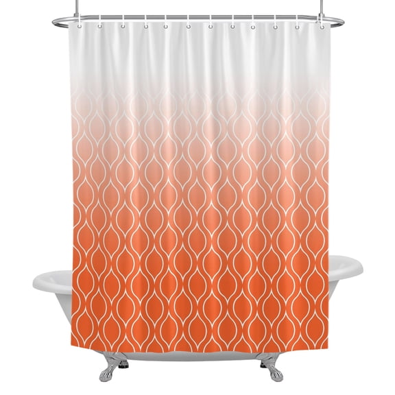 Orange Morocco Shower Curtain, Ombre Geometric Lines Pattern Waterproof Fabric Bathroom Shower Curtains Set with Hooks, 72 X 72 Inch Long