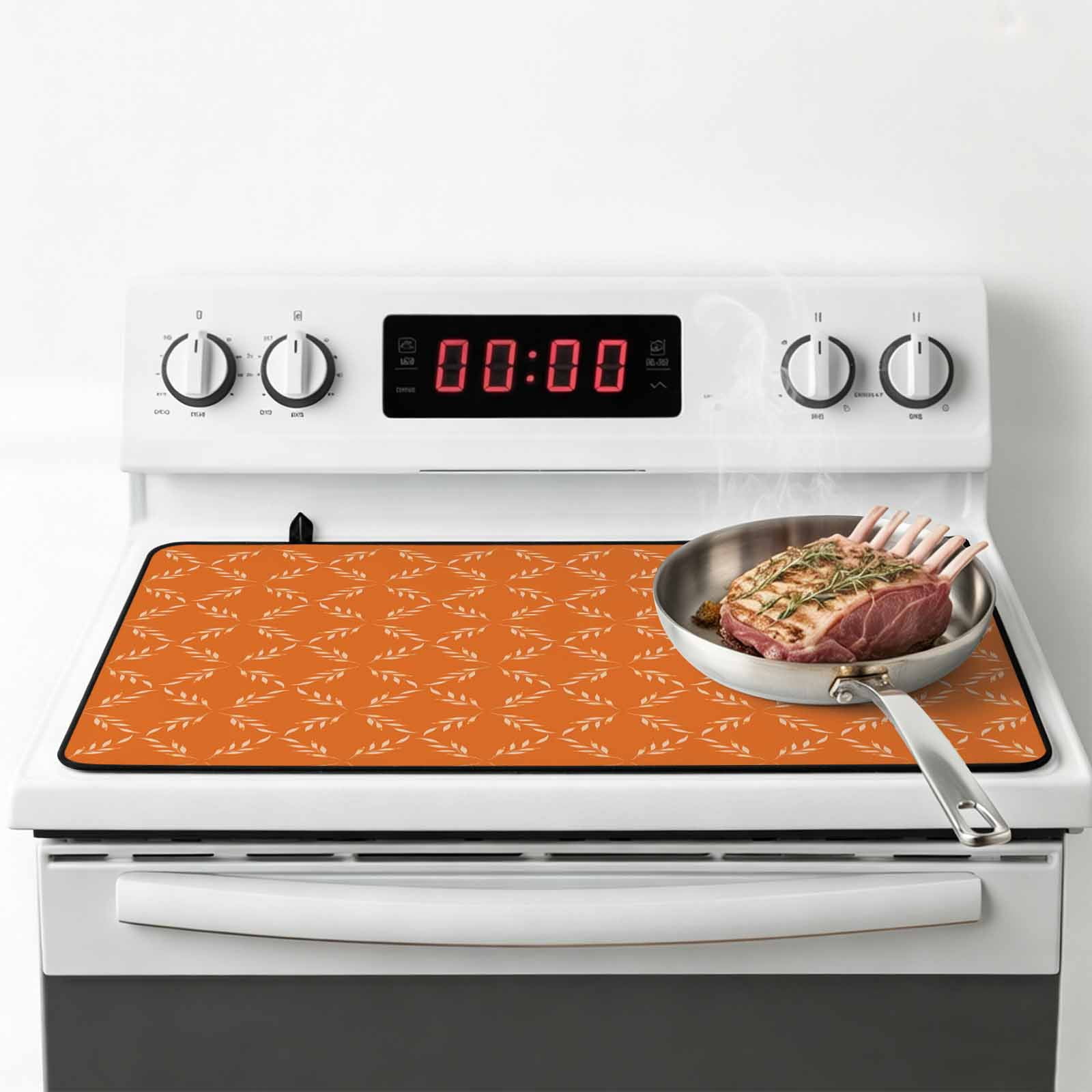 Orange Morocco Stove Top Cover for Electric Stove, Heat-proof & Non Slip Glass Top Stove Cover Protector, Geometric Leaf Diamond Lattice Abstract Kitchen Flat Cooktop Rubber Mat 24x21 Inches