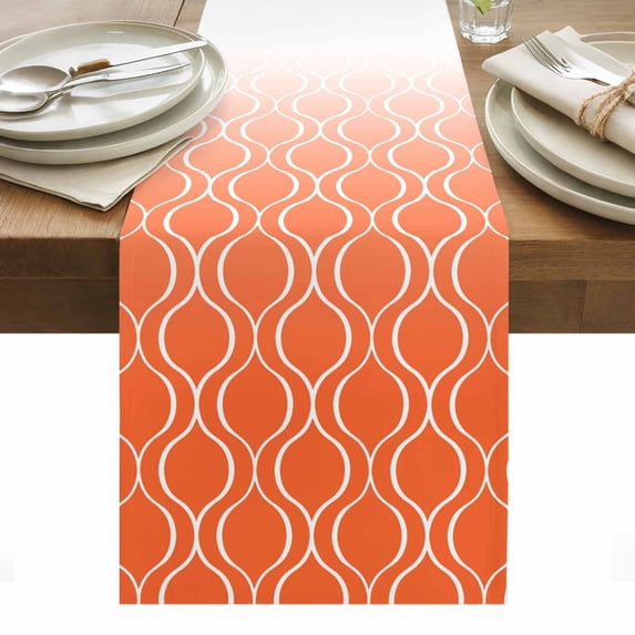 Orange Morocco Table Runner - 48 Inch Long, Kitchen Dining Table Runner Dresser Scarves, Geometric Ombre Plaid Abstract Farmhouse Decor for Coffee Tables Wedding Party Banquet