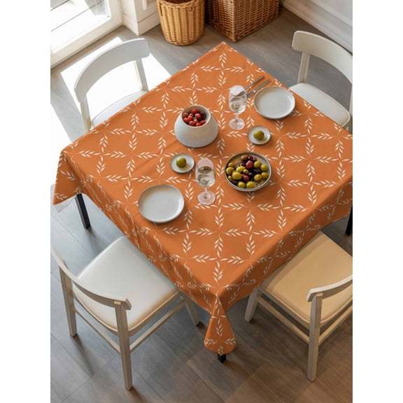 Orange Morocco Tablecloth Square Table Cloth 54x54, Waterproof Tablecloth Outdoor Table Cloth, Geometric Leaf Diamond Lattice Abstract Washable Table Cover for Kitchen Dinning Party