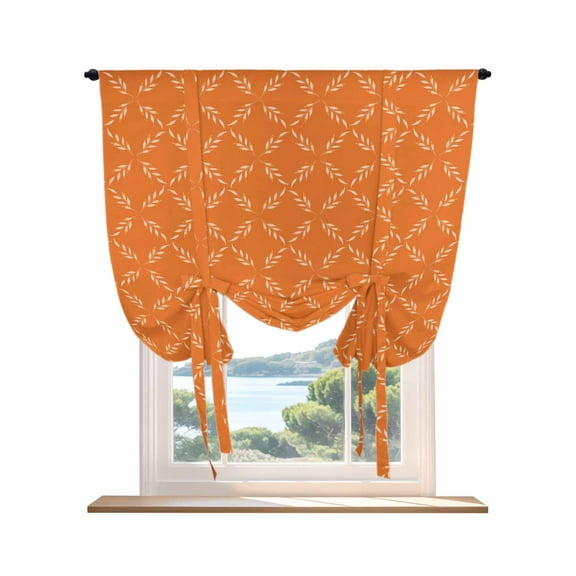 Orange Morocco Tie Up Curtains for Windows 63 Inch Length Balloon Curtains Kitchen Adjustable Balloon Window Shade Geometric Leaf Diamond Lattice Abstract Tie Up Bathroom Curtain Window 42"x63"