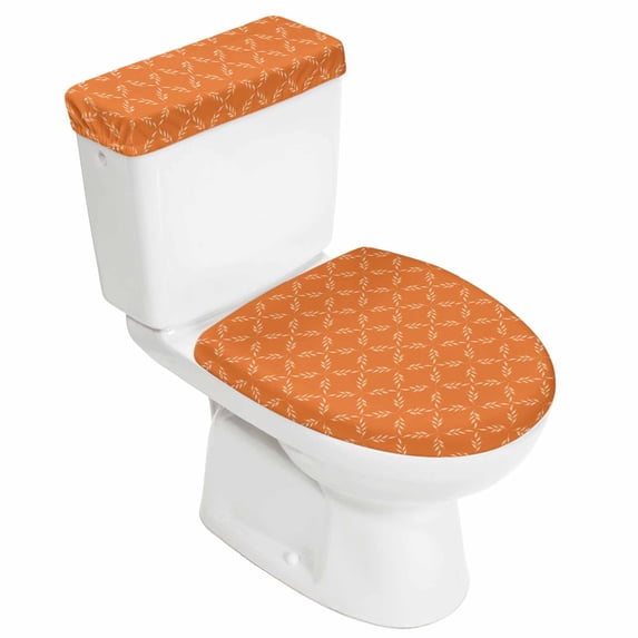 Orange Morocco Toilet Lid Cover and Tank Cover Set, Orange Morocco 2pc Stretch Toilet Lid Seat Covers for Bathroom Washable Protector with Elastic Edge for Standard & Elongated Toilets