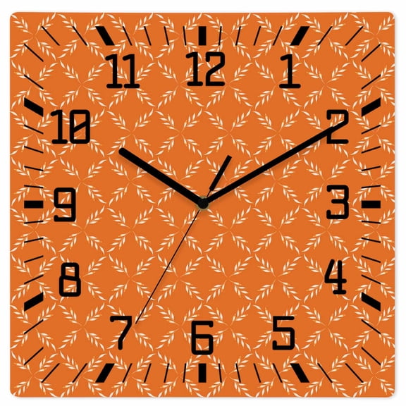 Orange Morocco Wooden Wall Clock Silent Non Ticking, Geometric Leaf Diamond Lattice Abstract Square Wall Clocks Battery Operated, Decor Clock for Home Office, Living Room, Kitchen, 10 Inch