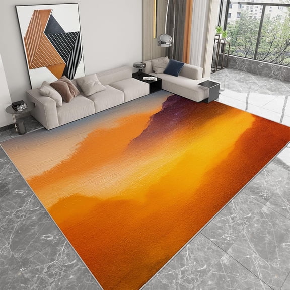 Orange Mountain Area Rugs, Oil Painting Abstract Orange Mountains Carpet, Washable Non Slip Low Pile Soft Rug for Living Room Bedroom Entryway Decor Mat 2x3ft