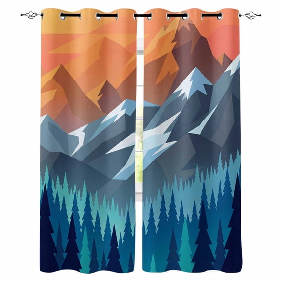 Orange Mountain Blackout Curtains 54 Inches Long, Farmhouse Blue Forest Trees Nature View Thermal Insulated Black Out Curtains, Darkening Window Curtain for Bedroom Living Room 45"x54" 2 Panels