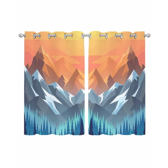 Orange Mountain Sheer Curtains 39 Inch Length 2 Panels Set for Living Room/Bedroom, Farmhouse Blue Forest Trees Nature View Kitchen Curtains Grommet Semi-Sheer Curtains Window Treatments 27.5"x39"x2