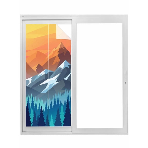 Orange Mountain Window Privacy Film, Farmhouse Blue Forest Trees Nature View Static Cling UV Sun Blocking Tint Film Heat Control Windows Films for Bedroom Bathroom, Window Stickers 17.7"x39.3"