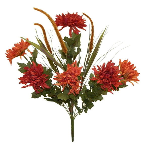 Orange Mum Cattail 26in Artificial Polysilk Faux Fake Flower Rustic Mixed Greenery Bush for Craft Garden Outdoor Bouquet Arrangement Ceremony Wedding Arch Floral Wall Aisle Decor (Rust, Set of 2)