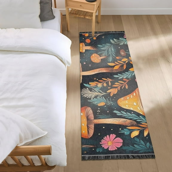 Orange Mushroom Bedroom Runner Rug 2'x 6' Non Slip Carpet Indoor Home Area Rug Living Room