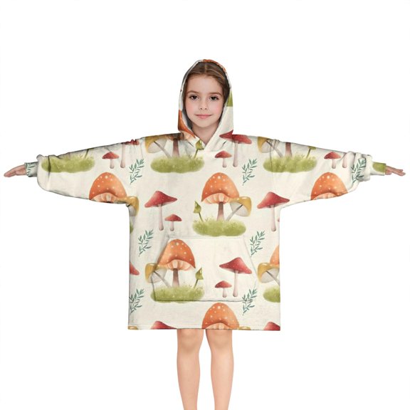 Orange Mushroom Grass Light Pattern Blanket Hoodies for Kids 6-13YR Oversize Wearable Blanket Hoodies for Boys Girls Teens