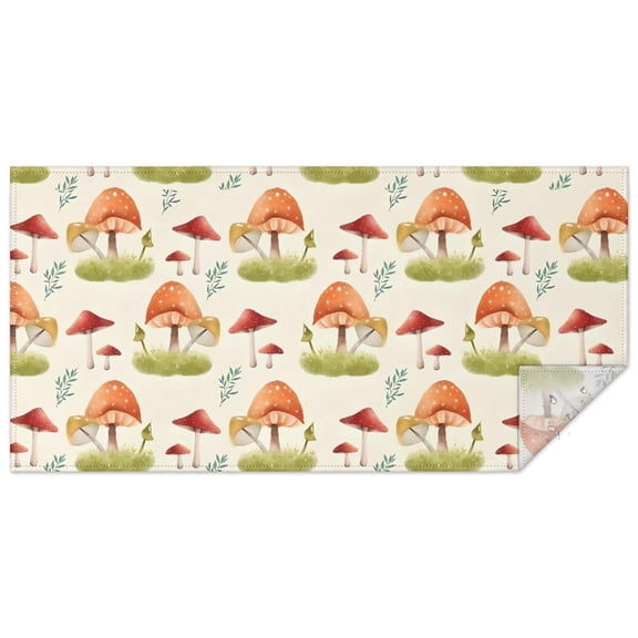 Orange Mushroom Grass Light Pattern Rectangle Tablecloth 60"x120",Waterproof Polyester Rectangle Table Cloth, Wipeable Spillproof Polyester Tablecloth for Dining, Camping, Indoor and Outdoor
