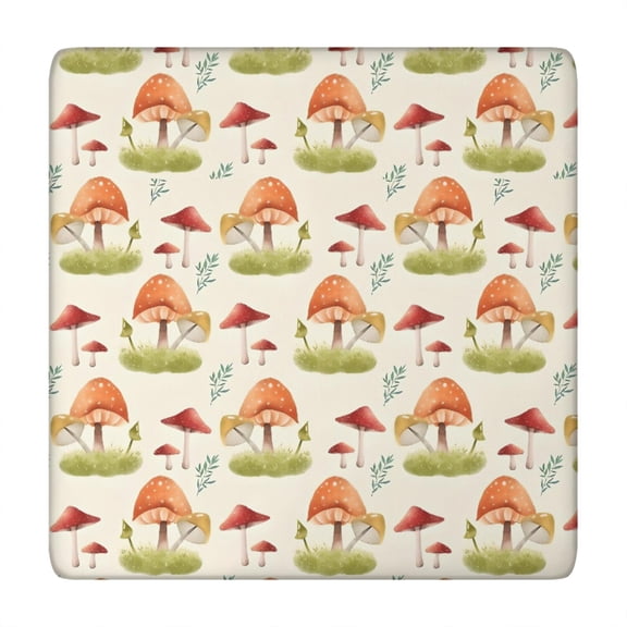Orange Mushroom Grass Light Pattern Square Fitted Tablecloth with Elastic Edge,Square Table Cover,Washable Elastic Table Cover for Home Kitchen Party Decor 34"x34"