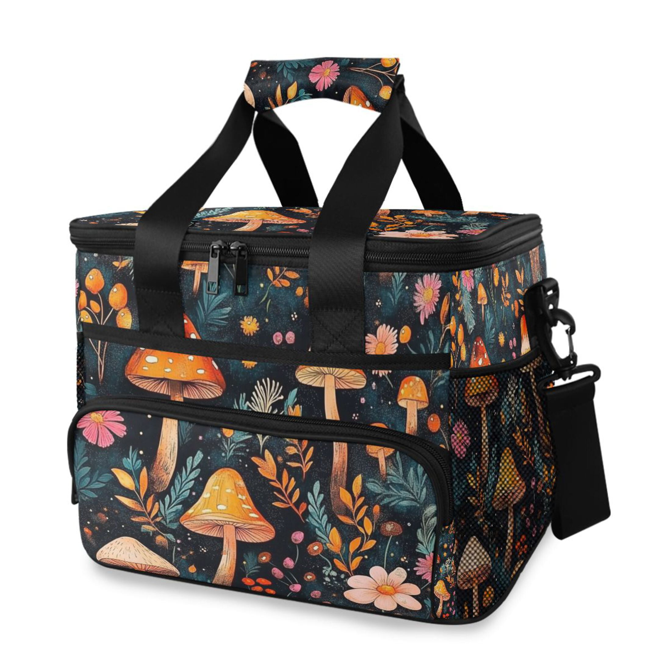 Orange Mushroom Insulated Lunch Bag 15L Cooler Box for Women Men Work Camping Beach Travel