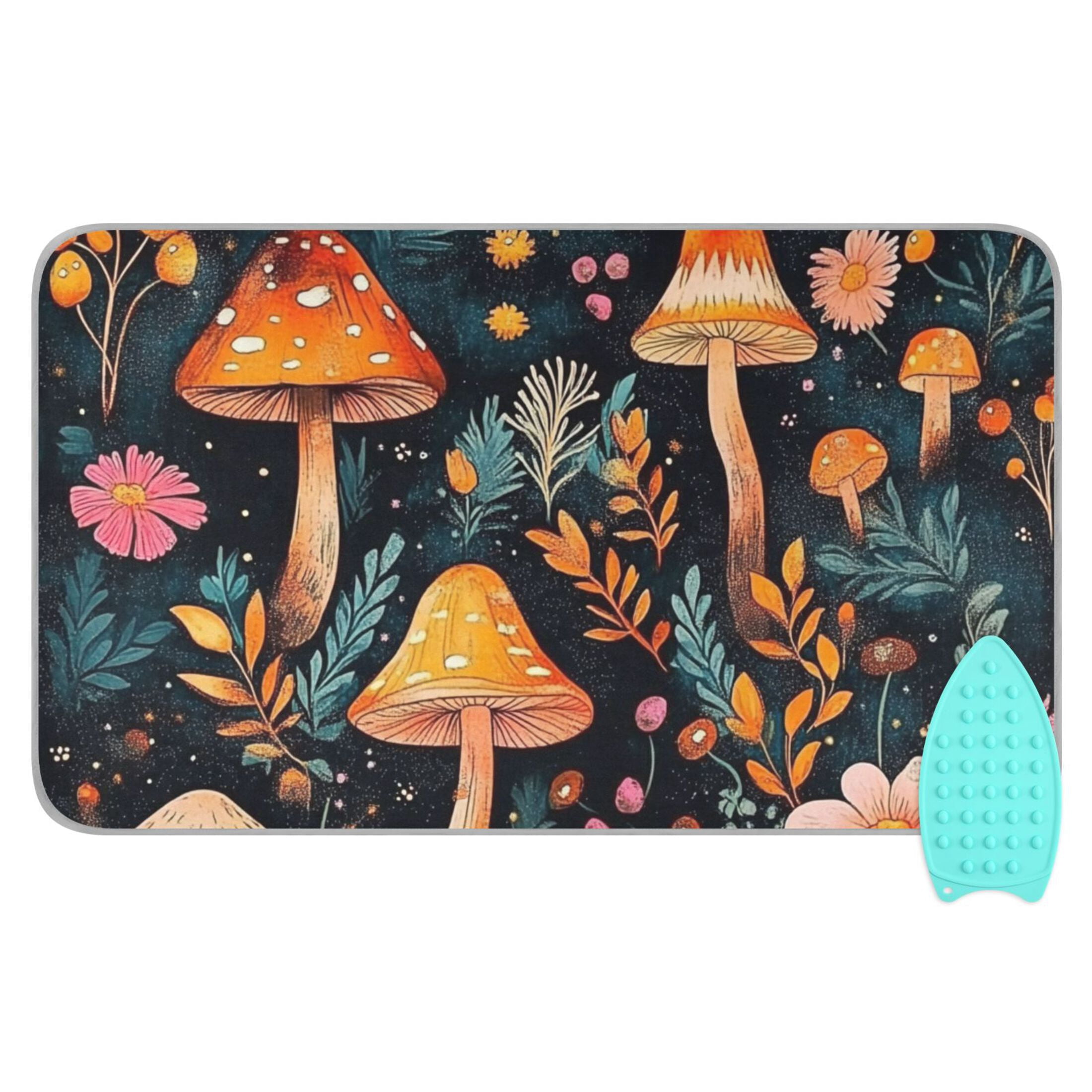 Orange Mushroom Ironing Mat Blanket for Table Top Travel Portable Ironing Board Pad 47.2x27.6 Inch