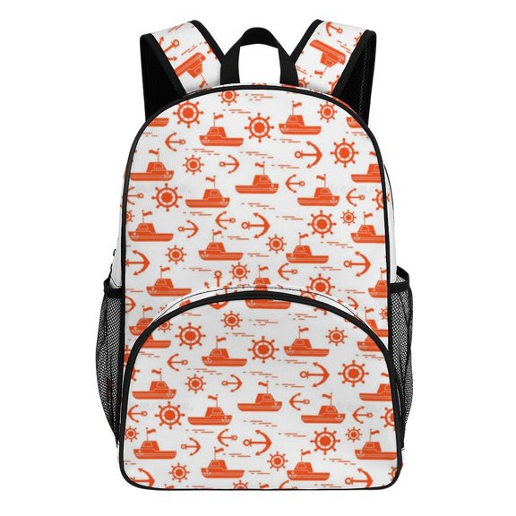 Orange Nautical Seamless Pattern Teenage Backpack Middle Students Bookbag Outdoor Daypack