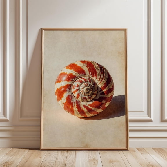 Orange Nautilus Seashell Poster, Minimalist Coastal Wall Art , Poster Print Only