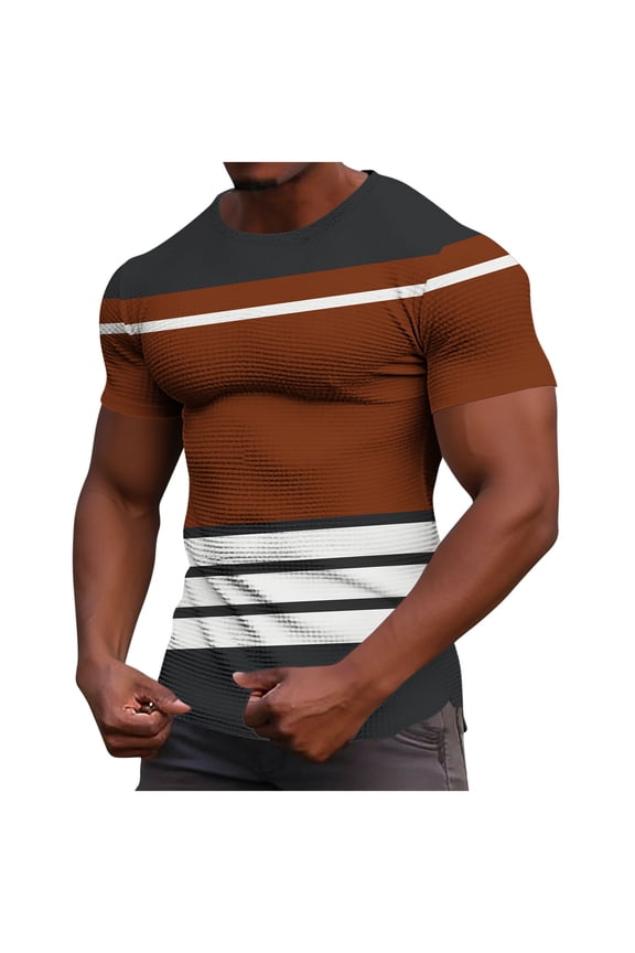 Orange Navajo Green Stripes Men's Short Sleeve Crewneck T-Shirt Tee Tops Shirt Streetwear,Graphic Tshirts Casual Crewneck T-Shirt Short Sleeve Summer Shirts for Man, S-3XL