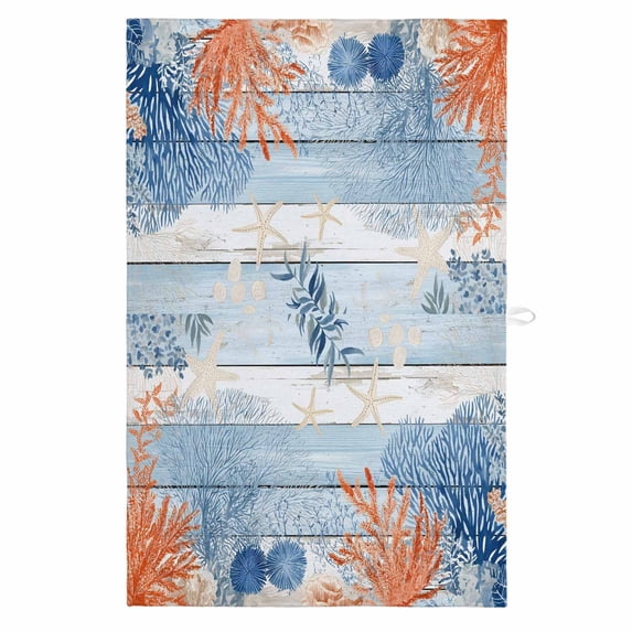 Orange Navy Blue Coral 1 Pack Kitchen Towel, Water Absorbent Dish Towel, Summer Beach Coastal Ocean Blue Wood Decorative Hand Towels - Quick Drying Cloth for Cooking Baking, 18x28 Inch