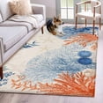 thumbnail image 1 of Orange Navy Blue Coral Area Rugs 4'x6', Washable Small Throw Rugs for Office Bathroom, Summer Beach Coastal Rustic Indoor Outdoor Rug Non-Slip Low Pile Carpet Runner Reversible Floor Mats, 1 of 8