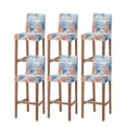 thumbnail image 1 of Orange Navy Blue Coral Bar Stool Covers Set of 6, Summer Beach Coastal Ocean Blue Wood Stretch Bar Chair Covers with Backs, Removable Pub Counter Height Chair Cover for Kitchen Dining Room Cafe, 1 of 7